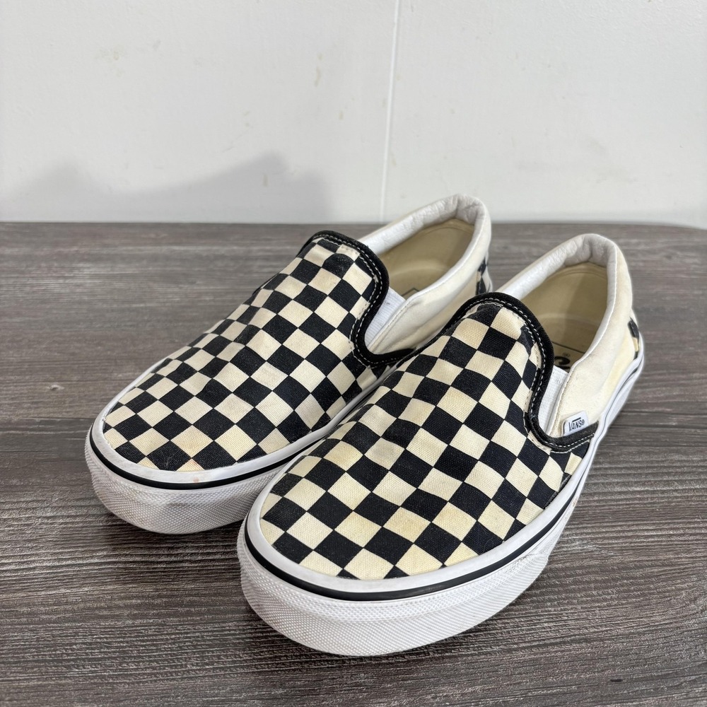 Vans Shoes Mens 7 Womens 8.5 Black Classic Slip-On Checkerboard Canvas Sneaker